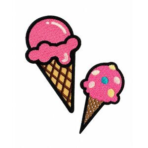 Pink Ice Cream Cone Embroidered Patches Set of 2 Preppy Kawaii Appliques